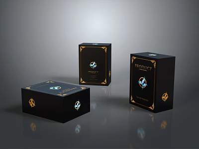 Prestige Black Gold Decorative Boxes With Logo For Luxury Household Supplies Packaging 3d model