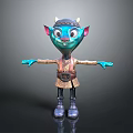 Cartoon Character With Blue Skin Pointed Ears Helmet Brown Outfit Outstretched Arms And Friendly Expression