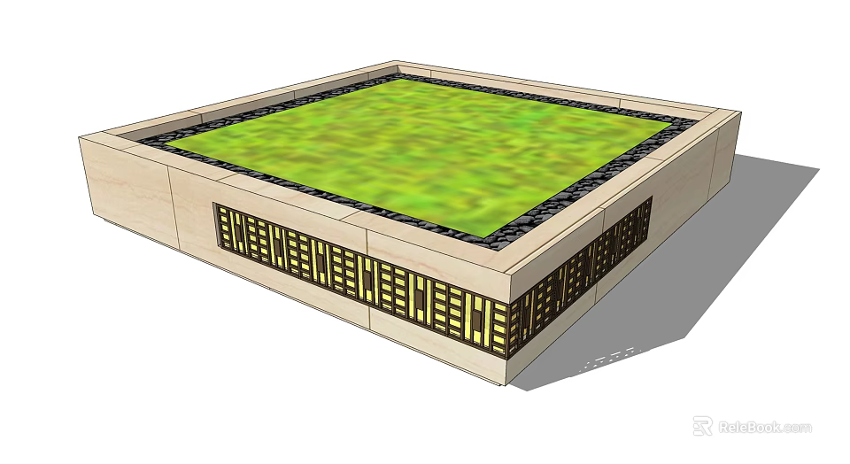 Square Tree Planter Design With Decorative Lattice Base And Green Vegetation Surface 3d model