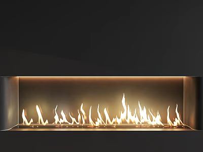 Modern Linear Embedded Fireplace With Warm Flames In Contemporary Interior Design 3d model