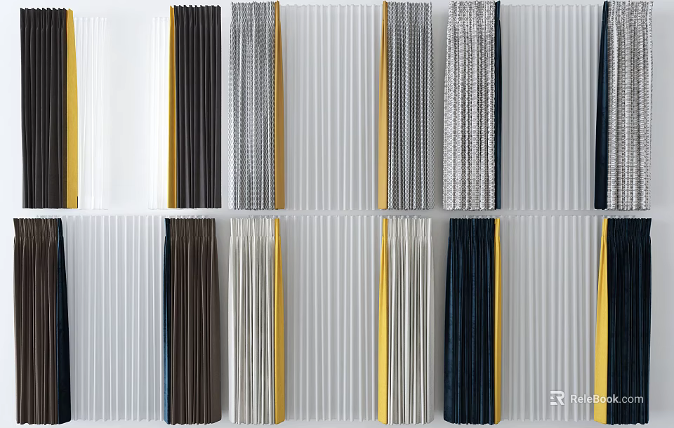 Stylish Curtains With Various Colors Different Textures And Modern Design For Home Decoration 3d model 