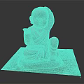 Man Stone Statue In Sitting Posture With Hand Touching Head And Smiling Face