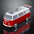 Red and White Vintage Van With Open Roof And Reflective Surface Design