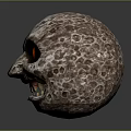 Anthropomorphic Lunar Creature Featuring Surface Texture Glowing Yellow Red Eyes And Grinning Teeth