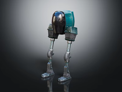 Green Black Mechanical Robot Character With Long Metallic Legs And Shiny Head 3d model