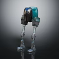 Green Black Mechanical Robot Character With Long Metallic Legs And Shiny Head