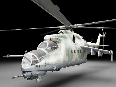 Military Helicopter With Camouflage Paint Main Rotor Tail Rotor And Armament 3d model