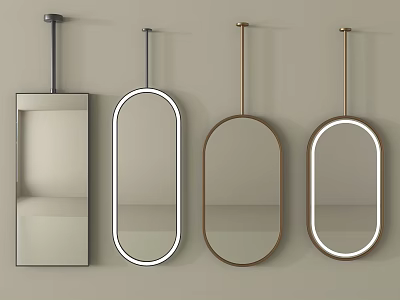 Modern Wall Mounted Mirrors With Rectangular Oval Shapes And LED Light Frames 3d model