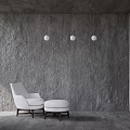 White Single Sofa With Ottoman And Wooden Legs Against Gray Wall And Round Pendant Lights