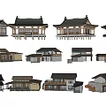 Traditional Ancient Architecture With Various Roof Styles And Wooden Structures