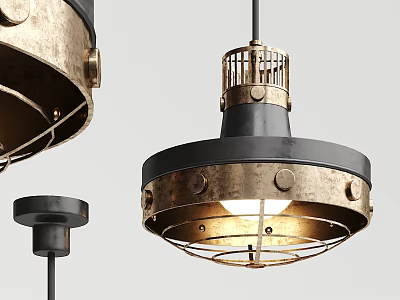 Vintage Industrial Metal Chandelier With Brass Finish And Black Frame Design 3d model
