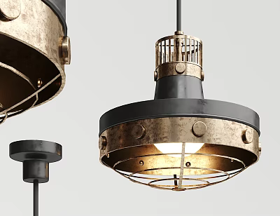 Vintage Industrial Metal Chandelier With Brass Finish And Black Frame Design 3d model