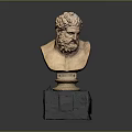 Ancient Greek Classical Bust Sculpture With Green Square Marble Base