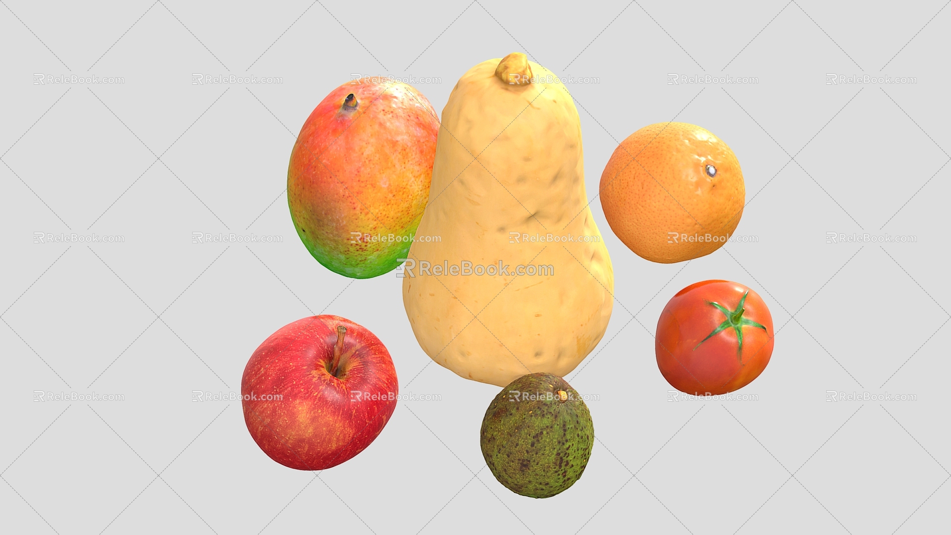 fruit apple mango avocado orange vegetable 3d model