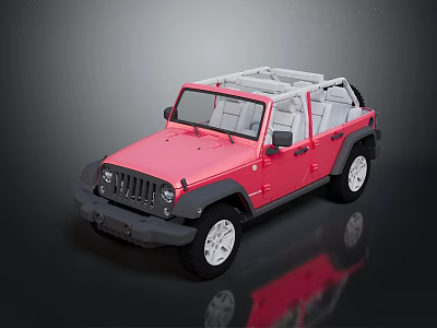 Stylish Red Convertible Jeep Style Car With Removable Top Black Bumpers And Gray Seats 3d model