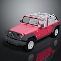 Stylish Red Convertible Jeep Style Car With Removable Top Black Bumpers And Gray Seats