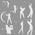 Multiple Golfers Silhouette Set With Different Dynamic Golf Swing Poses
