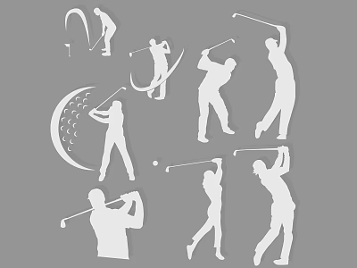 Multiple Golfers Silhouette Set With Different Dynamic Golf Swing Poses 3d model