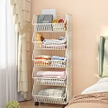 White Multi Layer Storage Shelf With Clothes Toys And Bedding In Bedroom