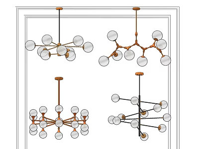 Four Modern Chandeliers Featuring Glass Globes And Metal Frame Designs 3d model
