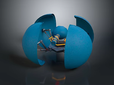 Biomorphic Mechanical Character With Blue Shell Spherical Core And Yellow Accent Elements 3d model