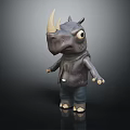 Cartoon Rhino Character Wearing Leather Jacket And Jeans Standing On Dark Surface