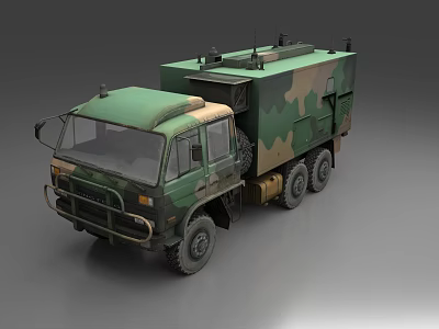 Military Green Camouflage Truck With Multiple Wheels And Utility Cabin 3d model