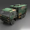 Military Green Camouflage Truck With Multiple Wheels And Utility Cabin