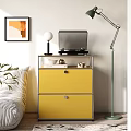Yellow Console Side Cabinet With Drawers Modern Design Floor Lamp Wall Art And Plants