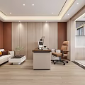 Modern Office Interior Design With Sofa Desk Chair Decorative Painting And Green Plants