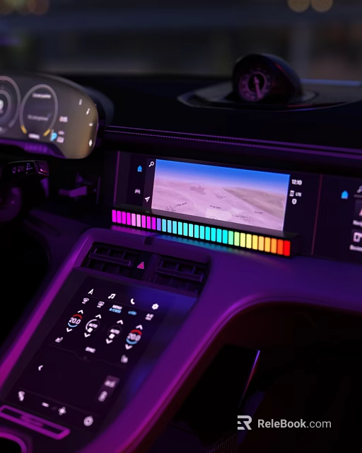 Car Interior Dashboard Touchscreen Display With Colorful Equalizer And Control Buttons 3d model 