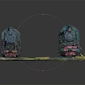 Vintage Steam Train Model with Green and Red Carriages on Railway Track