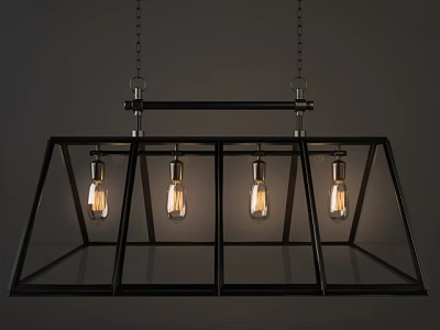 Industrial Style Black Metal Chandelier With Four Vintage Bulbs And Geometric Frame Design 3d model