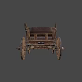 Old Wooden Horse-Drawn Wagon With Large Wheels And Wooden Seat On Grassy Ground