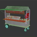 Metal Street Food Cart With Awning Red Countertop And Menu