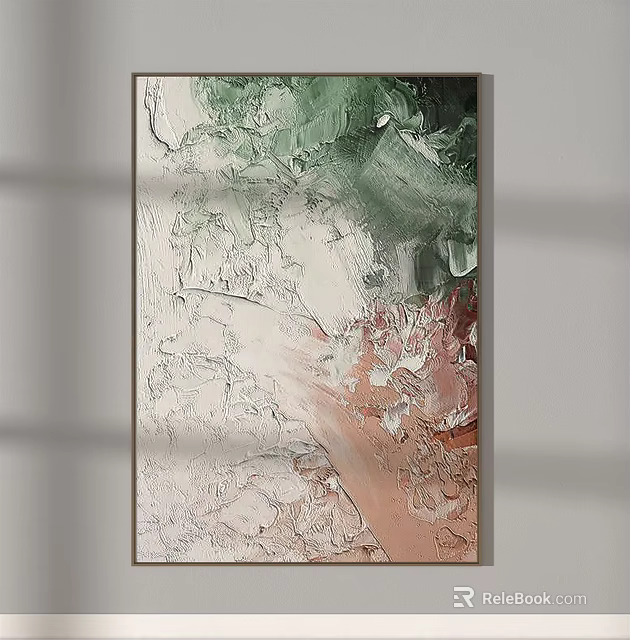 Vertical Abstract Painting With Textured Green White Pink Colors For Wall Art 3d model 