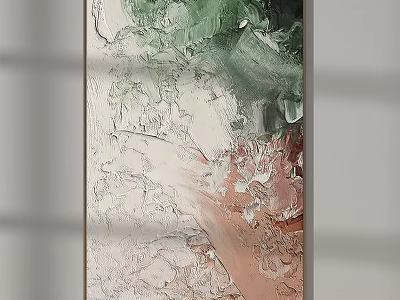 Vertical Abstract Painting With Textured Green White Pink Colors For Wall Art 3d model