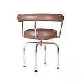Two Brown Leather Leisure Chairs With Modern Round Backrest And Silver Metal Frame 3d model
