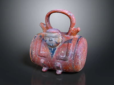 Red Brown Traditional Earthenware Tea Set With Decorative Handle Face Pattern And Feet Design 3d model
