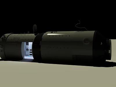 Detailed Space Capsule Module With Open Door And Illuminated Interior Equipment 3d model