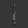 Futuristic Sci-Fi Weapon Design with Metal Barrel Orange Gray Grip and Mechanical Details