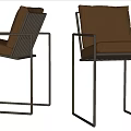 Two Modern Bar Stools With Metal Frame And Brown Cushion