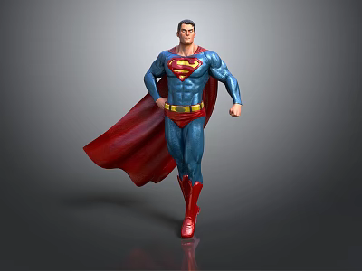 Superman Character In Blue Costume With Red Cape And S Emblem Standing Pose 3d model