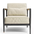 Modern Beige Fabric Lounge Chair With Black Wooden Frame And Wooden Armrests