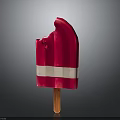 Bitten Red Popsicle With White Stripes On Wooden Stick Against Gradient Background