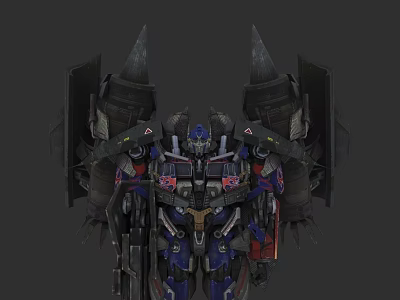 Game And Movie Robot Character With Mechanical Wings Armor And Blue Red Black Design 3d model