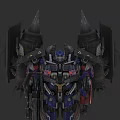 Game And Movie Robot Character With Mechanical Wings Armor And Blue Red Black Design
