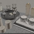 Stylish Glass And Metal Candle Holders With Lit Candles On Tray And Books