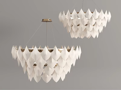 Elegant Modern White Leaf Shaped Chandeliers With Layered Decorative Design 3d model