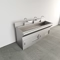 Modern Stainless Steel Sink With Double Faucets And Cabinet Drawers